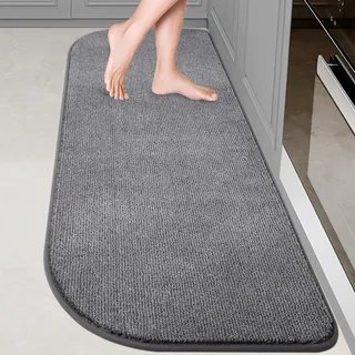 DOMUSTEX Waschbar Teppich Läufer 60x150cm Halbrund, küchenläufer, Schmutzfangmatte Innen, rutschfeste Eingangsteppich für Küche, Badezimmer, Schlafzimmer,