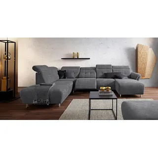 PLACES OF STYLE Wohnlandschaft »Manhattan U-Form« 2 Sitze mit elektrischer Relaxfunktion, verstellbare Armlehnen, grau