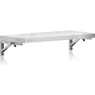 Mahlzeit Edelstahl Wandregal, 100 x 30 cm, Küchenregal, Klappbar, Silber, Edelstahlregal, Wandmontage - Silber