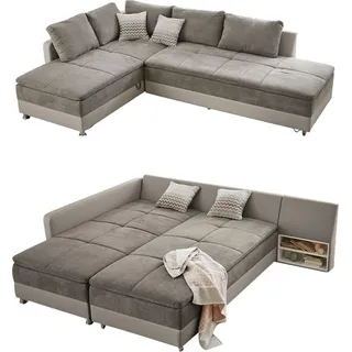 luma-home Eckcouch Kunstleder + Mikrofaser 2-Sitzer Beige/Graubraun