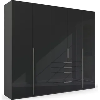 Drehtürenschrank RAUCH "Purisma", grau (graphit, glas basalt), B:251cm H:223cm T:60cm, Holzwerkstoff, Schränke, Drehtürenschrank, mit Glasfront, Schubladen und umfangreichem Zubehör, mit Soft-Close