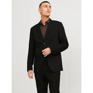 Sakko JACK & JONES "JPRFRANCO Blazer mit 2-Knopf-Form und extra schmalem Schnitt", Herren, Gr. 46, schwarz, Web, Obermaterial: 78% Polyester, 17% Viskose, 4% Elasthan, 1% sonstige Fasern, unifarben, slim fit, 1-Knopf-Manschette, Sakkos Sakko, unifarben, modisch, slim fit, Kunstfaser