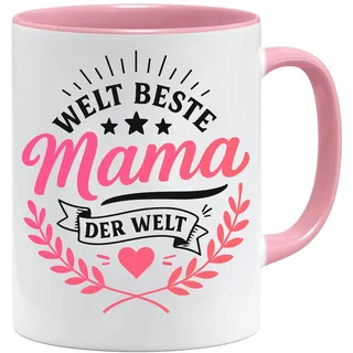 Jungle Mug Welt beste Mama der Welt Tasse – Muttertagsgeschenk | Geschenk fuer Frauen Mama Oma | Rosa Keramik Kaffee Becher 330 ml mit Herz und Sternen