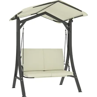 Outsunny Hollywoodschaukel mit verstellbarem Sonnendach, Schutzhülle 2-Sitzer Gartenschaukel belastbar bis 220kg, UV 30+ Schaukelbank, Cremeweiß - Schwarz, Weiß