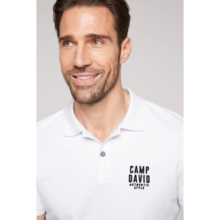 Poloshirt CAMP DAVID, Herren, Gr. XXL, weiß (opticweiß), Web, Obermaterial: 95% Baumwolle, 5% Elasthan, bestickt, unifarben, bequem hüftbedeckend, Rundhals, Bündchen, Shirts Poloshirt, mit kleiner Logo-Stickerei auf Brusthöhe