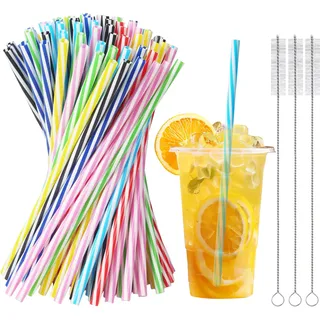 100 teiliges wiederverwendbaren Strohhalmen und 3 Reinigungsbürsten, Trinkhalme, bunte Strohhalme Plastik für Smoothies, Säfte, Milchtee und Cocktailgetränke (9.06 Zoll lang, 0.28 Zoll Durchmesser)