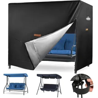 Hollywoodschaukel Abdeckung 3 Sitzer,420D Gartenschaukel Abdeckplane Wasserdicht Winddicht UV winterfest Beständiges Schutzhülle für Universal Größe Garten Zubehör Gartenmöbel (216* 127* 168 cm)