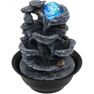COSTWAY Springbrunnen Garten, Zimmerbrunnen mit Pumpe, Tischbrunnen mit rollender Kugel, Farbiger LED Beleuchtung, Wasserbrunnen Stein Optik, Brunnen Wasserfall, Outdoor Tischdekoration, 21,5 x 26,5cm