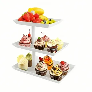Zbozzba 360° Rotierend Kuchenschale Snackhalter Ausziehbar, Weiß 3 Etagen Drehbar Obst Tortenständer, Servierplatte Metall Dessert Tisch für Party Hochzeit Büro