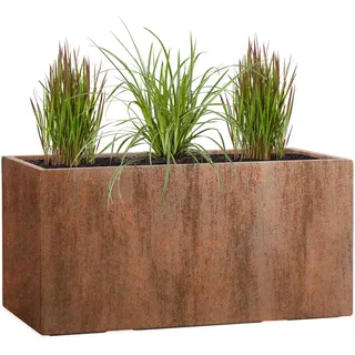 Pflanzwerk® Pflanzkübel TUB Rost Braun 40x80x40cm XXL – Rechteckig – Großer Fiberglas Blumenkübel für außen und innen - Frostbeständig - UV-Schutz – Markenqualität
