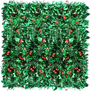 KAHEIGN 10m Weihnachten Lametta Girlande Grün mit roten Beeren, 9cm Breit Weihnachtsgirlande Glitzer Metallic Weihnachtsbaum Lametta Girlande Weihnachtsbaum Deko Lametta Tannengirlande