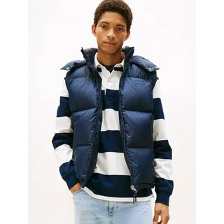 Steppweste TOMMY JEANS "ALASKA DOWN VEST", Herren, Gr. XL, schwarz night navy, Web, Obermaterial: 100% Polyester, unifarben, regular fit normal, Rundhals, Westen Steppweste, Regular fit mit abnehmbarer Kapuze