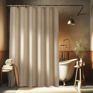 EurCross Überlänge Leinen Texturiert Duschvorhang 220 Länge Hellbraun, Wasserdicht Textil Stoff Schwerer Hotel Luxus Duschvorhänge, Anti-Schimmel Waschbar Badvorhang 180x220 mit 12 Ringen