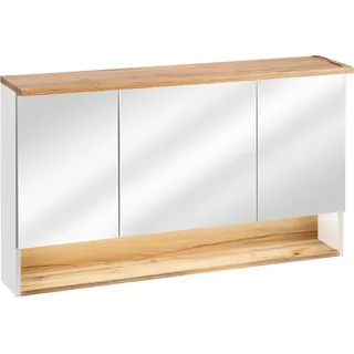 Spiegelschrank Wandschrank Badezimmerschrank mit Spiegel 120 cm LED Beleuchtung - Braun, Weiß