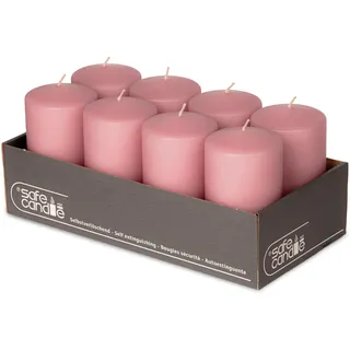 DecoLite Stumpenkerzen 13 x 7 cm, 61h Brenndauer, 8er Set, Antikrosa | Made in Germany, RAL-geprüft, Safe Candle mit Abbrandstopp, tropffrei & rußfrei, ohne Duft, für Advent, Trauer & Tischdeko