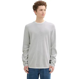 2-in-1-Pullover TOM TAILOR DENIM, Herren, Gr. XL, grau (light stone grau melange), Strick, Obermaterial: 100% Baumwolle, meliert, regular fit taillenbedeckt, Rundhals, Bündchen, Pullover 2-in-1-Pullover, mit Struktur