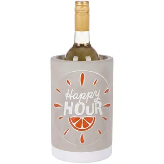 CULT at home Weinkühler Beton Flaschenkühler - Getränkekühler Happy Hour – Weissweinkühler Bar Outdoor für Garten Getränke kühlen Weinzubehör lustig Farbe: Grau H 21,5 cm - inkl. 4 Glastrinkhalme