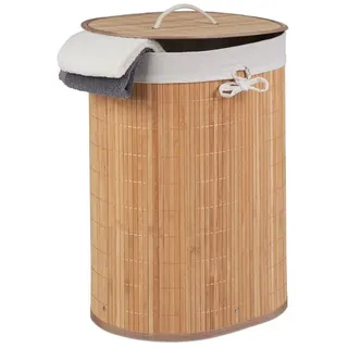 Relaxdays Wäschekorb Bambus, oval, 46 l, faltbar, Wäschesammler mit Deckel, Bad & Schlafzimmer, HBT: 55x42x32cm, Natur