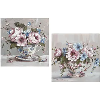 DRW Leinwandbild, Tasse mit Blumen, handbemalt, in Rosa und Blau, 60 x 3 x 60 cm, Medidas: 60x3x60cm