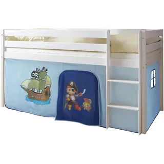 MID.YOU Hochbett Malte 90 x 200 cm Kiefer massiv blau weiß