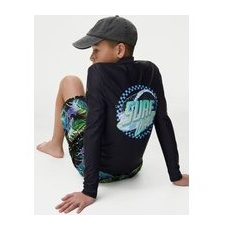 Boys M&S Collection Surf Your Wave Slogan Rash Vest (6-16 Yrs) - Carbon, Carbon - 7-8 Y
