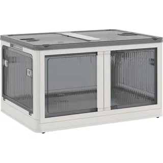Fortuna Lai Aufbewahrungsbox Truhe 69L stapelbare Auflagenbox mit Rollen faltbare Aufbewahrungskiste 5-seitiger Zugang in Weiß - Weiß