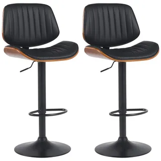 CLP Barhocker 2er Set Lederlook Walnuss/Schwarz , Schwarz, Walnussfarben , Metall , 50x94x50 cm , Esszimmer, Barmöbel, Barhocker