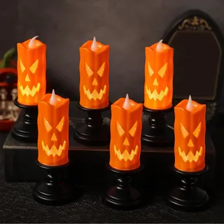 6 Stück Halloween Deko Innen Outdoor Garten Kürbis Kerze Led Herbstdeko | Halloween Deko Outdoor, Flammenlose, Kürbis Deko, Halloween Kerze, Kerzenhalter Lampe Horror Batteriebetriebene Teelichter