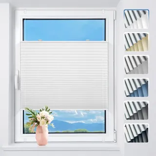 TFSKY Plissee ohne Bohren Verdunkelung Klemmfix Weiß B60 x H130 cm | Verdunklungsplissee Hitze- & Sonnenschutz, Plisseerollo Sichtschutz für Fenster, Tür, Schlafzimmer, Wohnzimmer, Büro