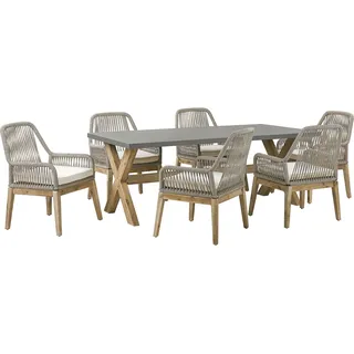 BELIANI Gartentisch mit 6 Geflecht-Stühlen Grau Beton Akazienholz-Gestell rustiklaler Look Gartenausstattung Gartenmöbel Garten und Terrasse - Grau, Beige, Braun