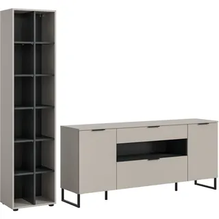 xonox.home Wohnwand Noida Kaschmirgrau Nachbildung schwarz B/H/T: ca. 245x192x41 cm – schwarz