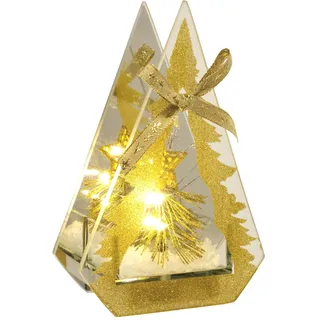 Dekoriertes Dekoobjekt aus Glas mit LED Licht Mini Tannenbaum Kunstschnee Lampe Stimmungslicht Lichterkette Weihnachtsdeko 3D Bild Deko Weihnachten Tischdeko Ornamente 3D Bild Geschenk Dekoration