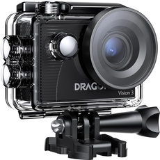 Dragon Touch Action Cam, 4K30FPS 20MP Unterwasserkamera WiFi 170 ° Weitwinkel mit 2 Zoll Ultra HD Screen, 4 x Zoom, 2.4G Fernbedienung, Montagezubehör-Kit und 2 Akkus 1050mAh-Vision 3