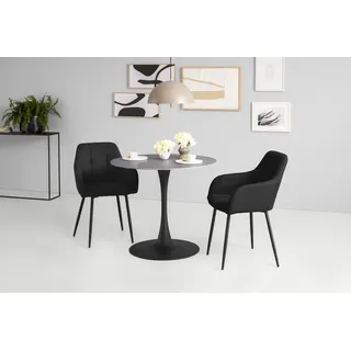 Hela »MOSEL« 3 Stk. tlg. Tisch 90x75 cm, Platte rund, gesinterter Stein, Armlehnenstuhl,