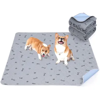 2 Stück sehr saugfähig Welpenunterlagen,92*122cm Wasserdicht und waschbar Puppy Training Pads,rutschfeste Hundedecke für Sofa und Boden Grau