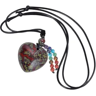 KYEYGWO 7 Chakren Krstall Herz Anhänger für Damen und Herren, Drachenblutstein Herzform Edelstein Halskette Heilstein Ketten Liebe Amulett Segen Schmuck Glücksbringer