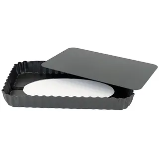 MGE - Curly Backform mit Abnehmbarem Boden - Rechteckige Form für Quiche und Kuchen, für Törtchen, Kuchen, Quiche - Geriffelte Backform mit Abnehmbarem Antihaft-Boden - Design 2