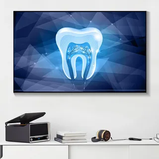 JACBON Zahn-Zahnarzt-abstrakte Leinwandmalerei, blauer Hintergrund, Poster und Drucke, Wandkunst, Bild, Wohnzimmer, Heimdekoration, 70 x 100 cm, rahmenlos