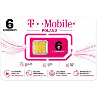 Anonym SIM-Karte VIP T-Mobile Polen Plug & Play Sofort Einsatzbereit in Italien Verbrauchervertrag Perfekt für Registrierung und Empfang von OTP