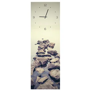 Wanduhr aus Glas 20x60cm Uhr als Glasbild Steine Meer Natur Dekoration