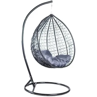 Bettso Polyrattan Hängesessel Relaxsessel Hängekorb mit Gestell Rattan Hängestuhl Sessel für Garten COBE Schwarz + Kissen Graphit - Schwarz, Grau