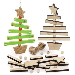 Baker Ross FE902 Weihnachtsbaumschmuck Bastelset aus Holz - 3er Pack, Holzbasteleien zum Basteln und Dekorieren, Weihnachtsschmuck zum Selbermachen