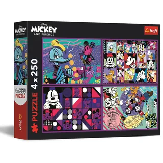 Trefl 13308 4in1: Disney, Mickey Mouse Adventure Series-4 x 250 Teile-Set mit Vier Puzzles für Teenager, Mehrfabrig