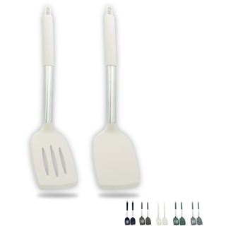 ZAIGON 2er Set Robuste, Antihaftbeschichtete Silikon Pfannenwender - Hitzebeständig und BPA-frei - Ideales Kochutensil für Fisch, Eier und Pfannkuchen (Khakii)