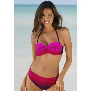 Bügel-Bandeau-Bikini LASCANA, Damen, Gr. 32, Cup A, rot, Polyamid, Farbverlauf, bedruckt, Bikini-Sets Bügel-Bandeau-Bikini, mit Farbverlauf