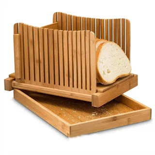 Vastsea Faltbarer Bambus Brotschneider, Bambus Holz Faltbarer Brotschneider, Brotschneidehilfe, mit Krümel Auffangschale, für Hausgemachtes Brot, Brot, zum Schnellen und Sicheren Schneiden