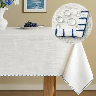 HushLoom Tischdecke Leinenoptik 140 x 180 cm Dunkelblau Leinentischdecke Frühling Abwaschbar Wasserabweisend mit Lotuseffekt Eckig Tischtuch für Garten Balkon Esszimmer und Wohnzimmer Stilvoll Elegant