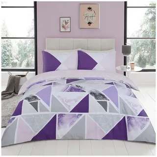 GC GAVENO CAVAILIA Luxuriöser Marmor-Bettbezug für Doppelbett, wendbar, dreieckig, Bettwäsche und Leinen, Polycotton-Bettbezug, Violett/Grau