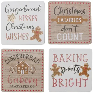 Weihnachten Dekorationen Untersetzer Lebkuchen Holz Set Mit 4 IN Halter