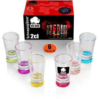 6 Schnapsgläser 2cl bunt Glas spülmaschinengeeignet Shotgläser Robust | Gastro Qualität - In Geschenkbox